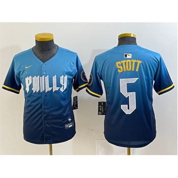Youth Philadelphia Phillies #5 Bryson Stott Blue 2024 City Connect Limited Stitched Baseball Jersey Youth Philadelphia Phillies #5 Bryson Stott Blue 2024 City Connect Limited Stitched Baseball Jersey
