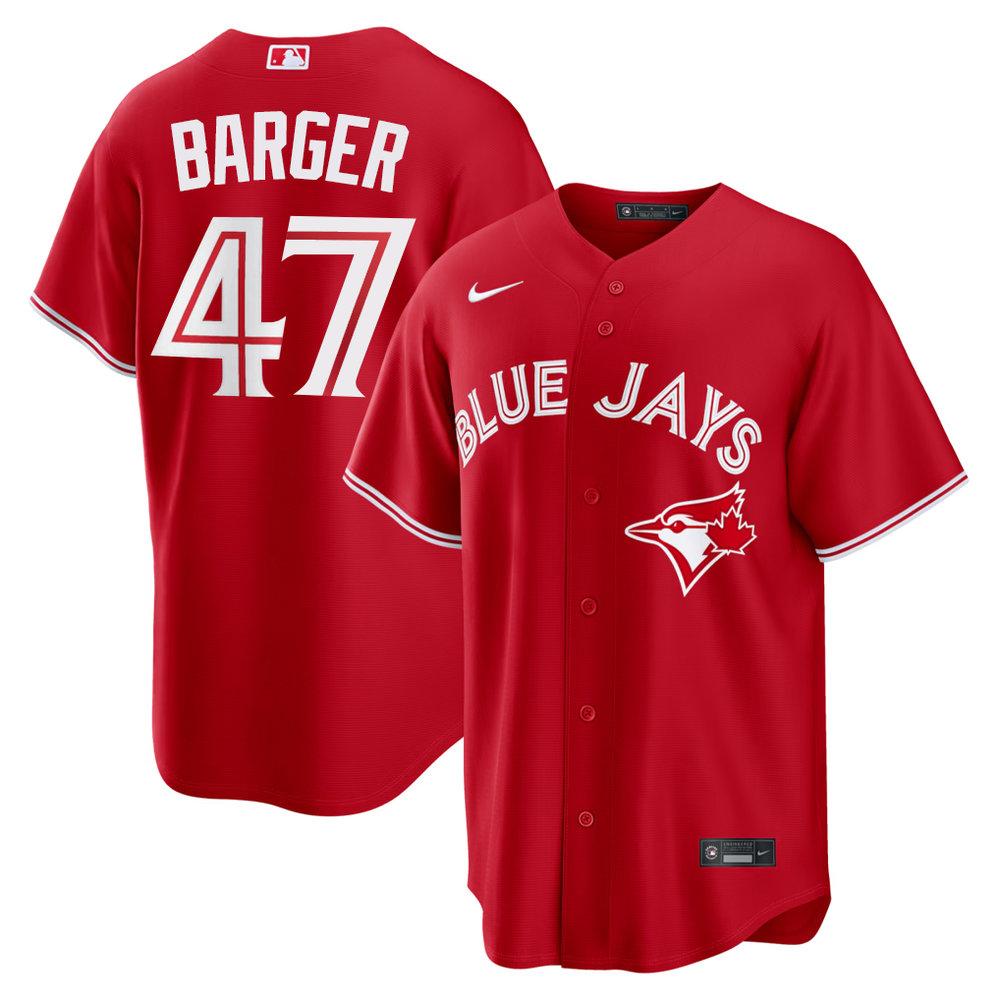 Men's Toronto Blue Jays #47 Addison Barger Nike Red Canada Day Replica Jersey