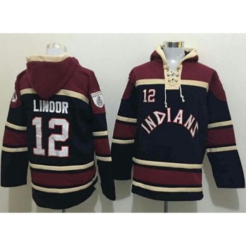 indians #12 Francisco Lindor Black Sawyer Hooded Sweatshirt MLB Hoodie indians #12 Francisco Lindor Black Sawyer Hooded Sweatshirt MLB Hoodie