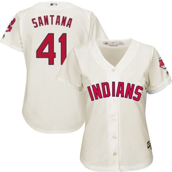 indians #41 Carlos Santana Cream Women's Alternate Stitched MLB Jersey indians #41 Carlos Santana Cream Women's Alternate Stitched MLB Jersey