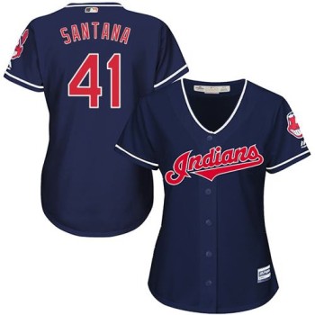 indians #41 Carlos Santana Navy Blue Women's Alternate Stitched MLB Jersey indians #41 Carlos Santana Navy Blue Women's Alternate Stitched MLB Jersey