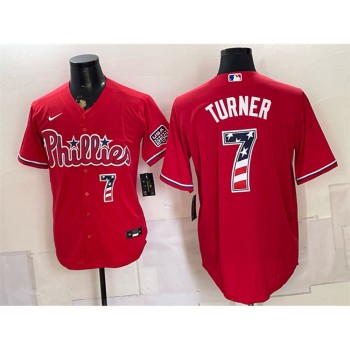 Men's Philadelphia Phillies #7 Trea Turner Red USA 250 Fourth of July Home Baseball Jersey Men's Philadelphia Phillies #7 Trea Turner Red USA 250 Fourth of July Home Baseball Jersey