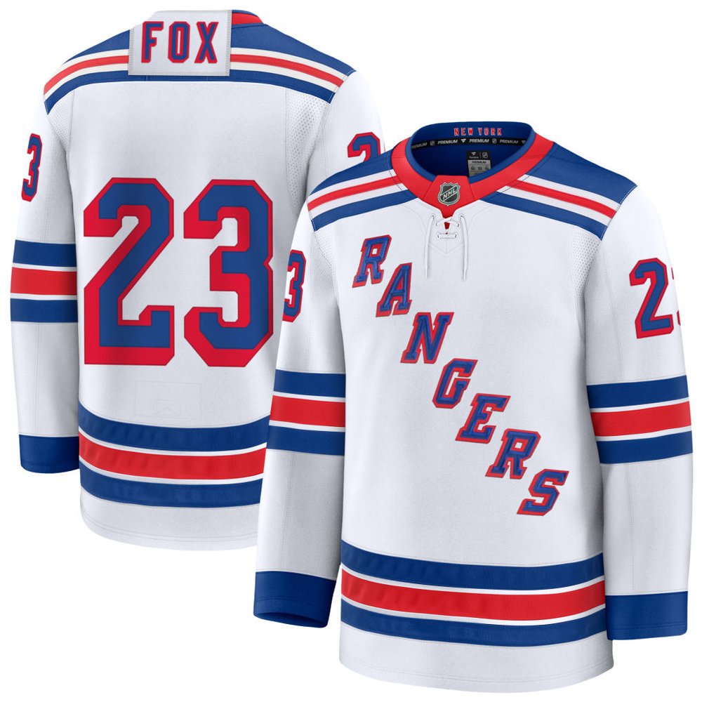 Men's New York Rangers #23 Adam Fox White Away Premium Custom Jersey Men's New York Rangers #23 Adam Fox White Away Premium Custom Jersey