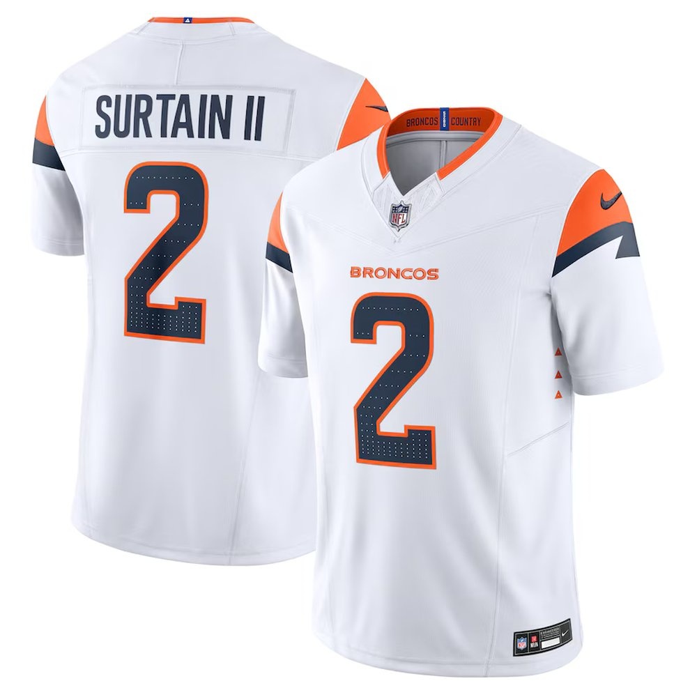 Men's Denver Broncos #2 Patrick Surtain II White Mile High Collection Vapor F.U.S.E. Limited Jersey Men's Denver Broncos #2 Patrick Surtain II White Mile High Collection Vapor F.U.S.E. Limited Jersey