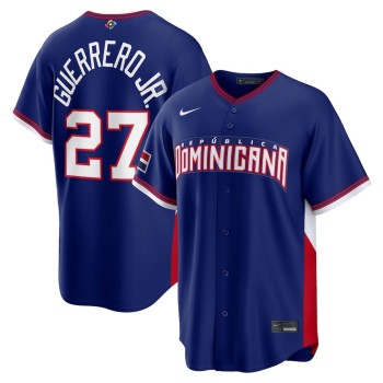Men's Dominican Republic Baseball #27 Vladimir Guerrero Jr. Royal 2026 World Baseball Classic Road Stadium Jersey Men's Dominican Republic Baseball #27 Vladimir Guerrero Jr. Royal 2026 World Baseball Classic Road Stadium Jersey