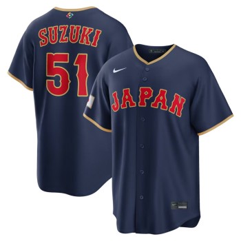 Men's Japan Baseball #51 Seiya Suzuki Navy 2026 World Baseball Classic Road Stadium Jersey Men's Japan Baseball #51 Seiya Suzuki Navy 2026 World Baseball Classic Road Stadium Jersey