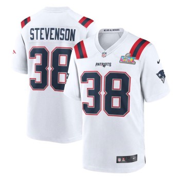 Men's New England Patriots #38 Rhamondre Stevenson White Super Bowl LX Patch Game Jersey