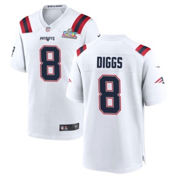 Men's New England Patriots #8 Stefon Diggs White Super Bowl LX Patch Game Jersey