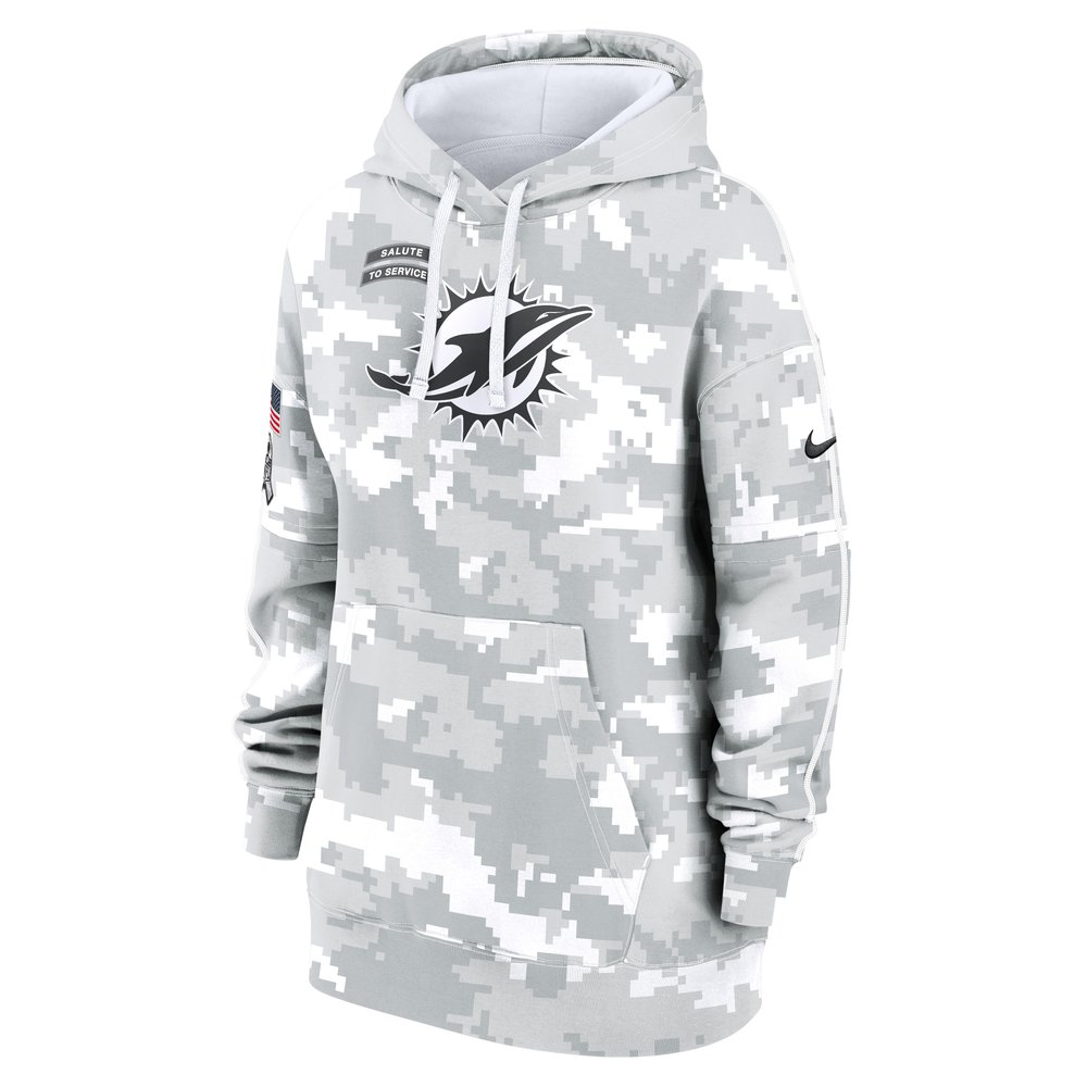 Women's Miami Dolphins Arctic Camo 2024 Salute To Service Club Fleece Pullover Hoodie Women's Miami Dolphins Arctic Camo 2024 Salute To Service Club Fleece Pullover Hoodie