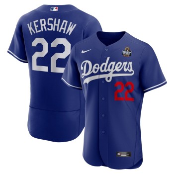 Men's Los Angeles Dodgers #22 Clayton Kershaw Royal 2024 World Series Alternate Authentic Player Jersey Men's Los Angeles Dodgers #22 Clayton Kershaw Royal 2024 World Series Alternate Authentic Player Jersey