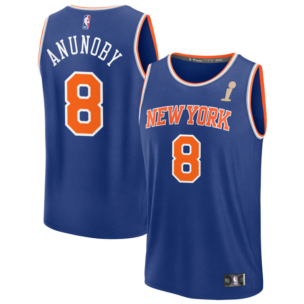 Men's New York Knicks #8 OG Anunoby Blue 2026 NBA Finals Champions Fast Break Icon Edition Jersey Men's New York Knicks #8 OG Anunoby Blue 2026 NBA Finals Champions Fast Break Icon Edition Jersey