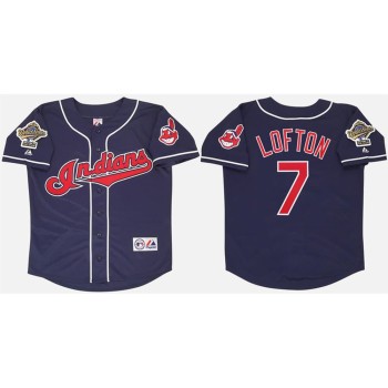 Men's Cleveland Guardians #7 Kenny Lofton Navy 1995 World Series Stitched Baseball Jersey