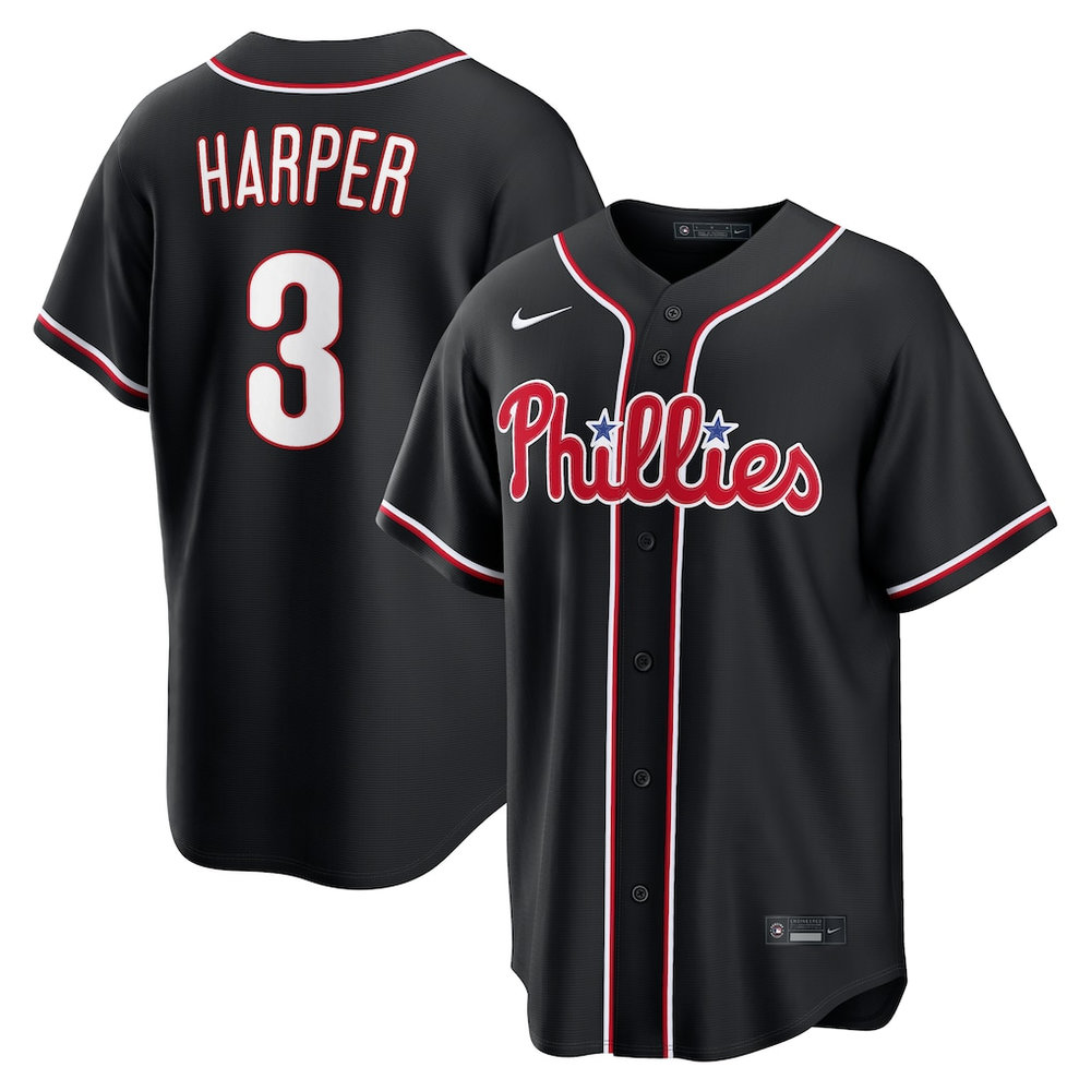 Youth Philadelphia Phillies #3 Bryce Harper Fashion Replica Black Out Jersey Youth Philadelphia Phillies #3 Bryce Harper Fashion Replica Black Out Jersey