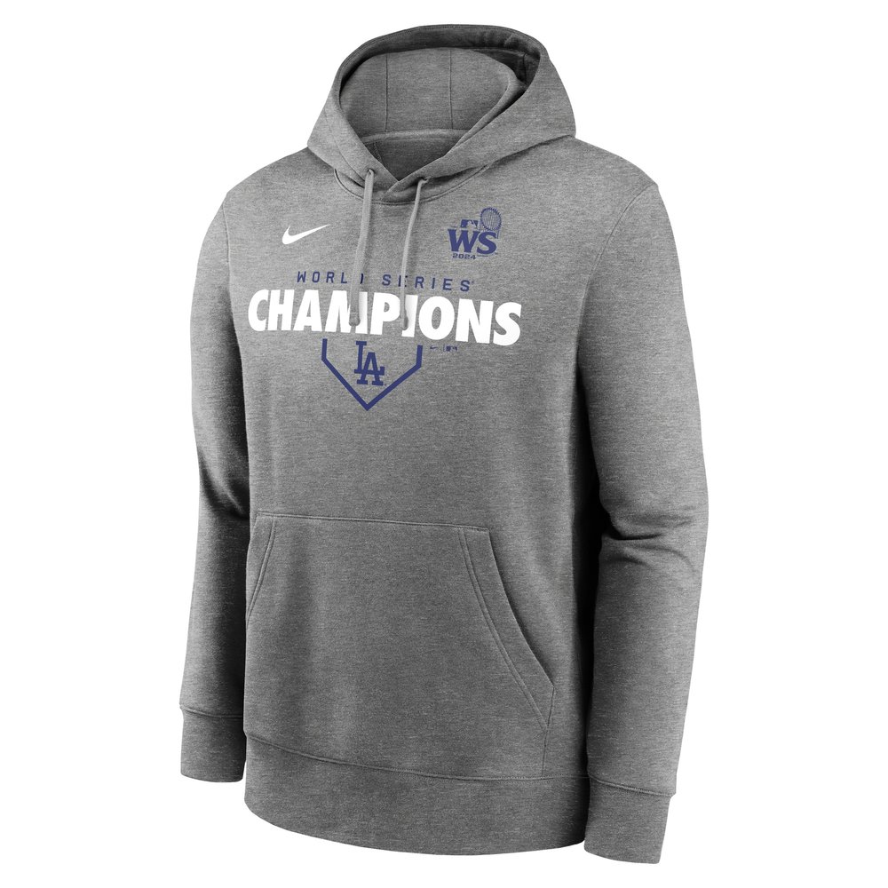 Men's Los Angeles Dodgers Heather Charcoal 2024 World Series Champions Home Plate Lockup Club Pullover Hoodie