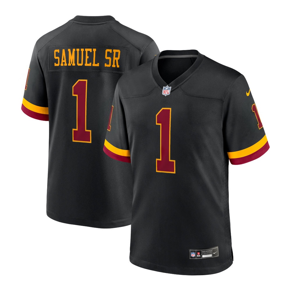 Men's Washington Commanders #1 Deebo Samuel Sr Black Hail Raiser Alternate Retired Player Game Jersey Men's Washington Commanders #1 Deebo Samuel Sr Black Hail Raiser Alternate Retired Player Game Jersey