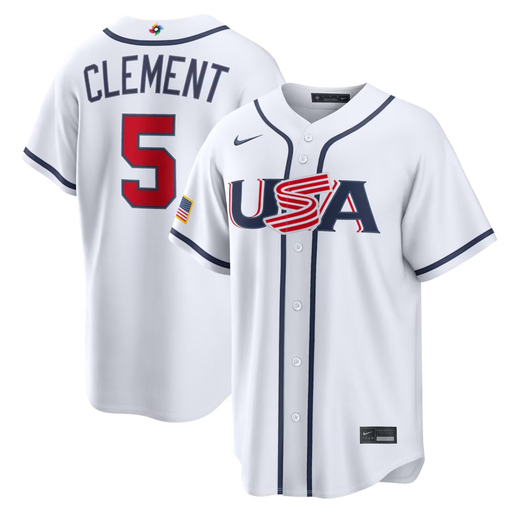 Men's USA Baseball #5 Ernie Clement White 2026 World Baseball Classic Home Stadium Jersey Men's USA Baseball #5 Ernie Clement White 2026 World Baseball Classic Home Stadium Jersey