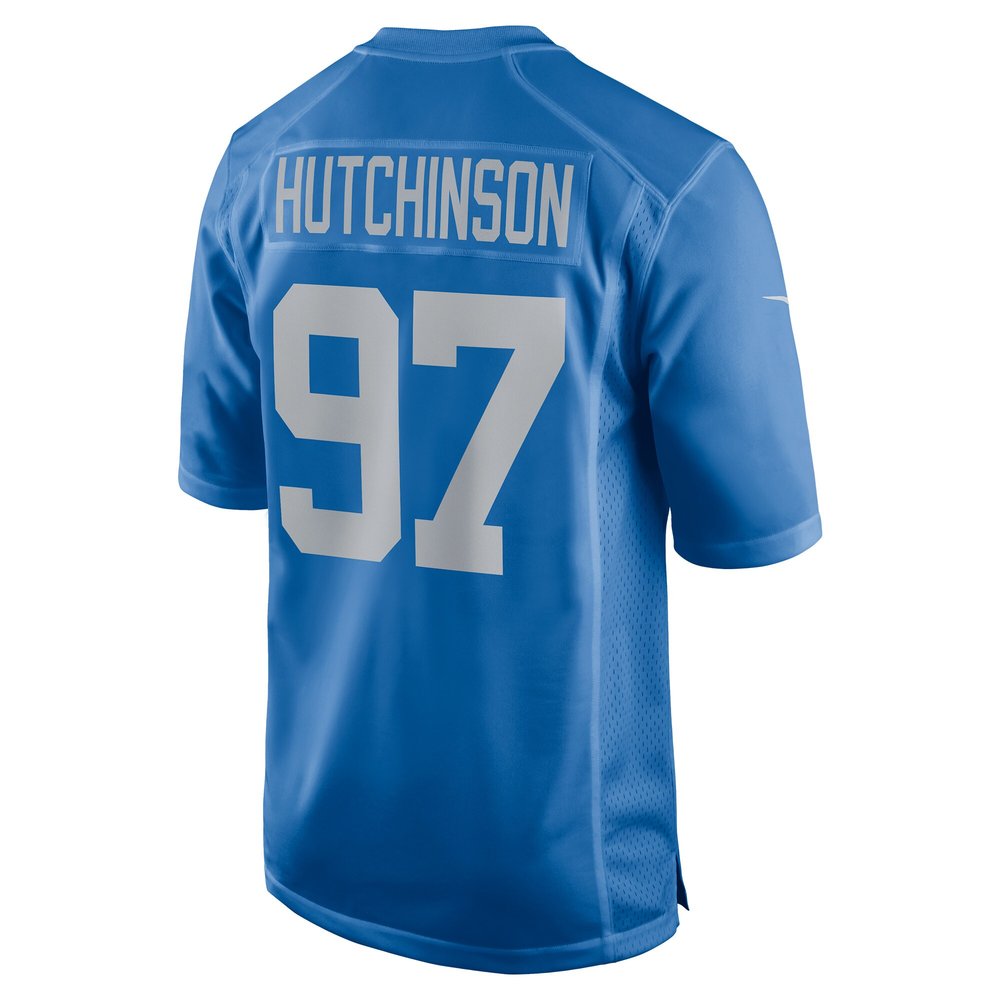Men's Detroit Lions #97 Aidan Hutchinson Blue Player Game Jersey