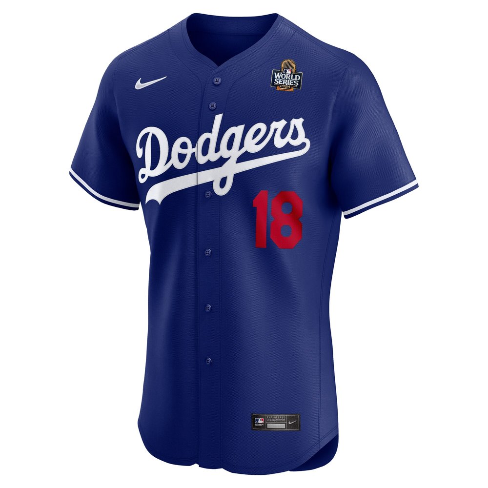 Men's Los Angeles Dodgers #18 Yoshinobu Yamamoto Royal 2024 World Series Alternate Elite Player Jersey