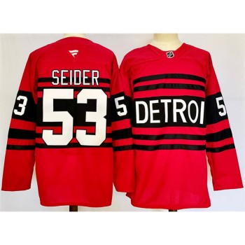 Men's Detroit Red Wings #53 Moritz Seider Red 2024-25 Reverse Retro Stitched Premium Jersey