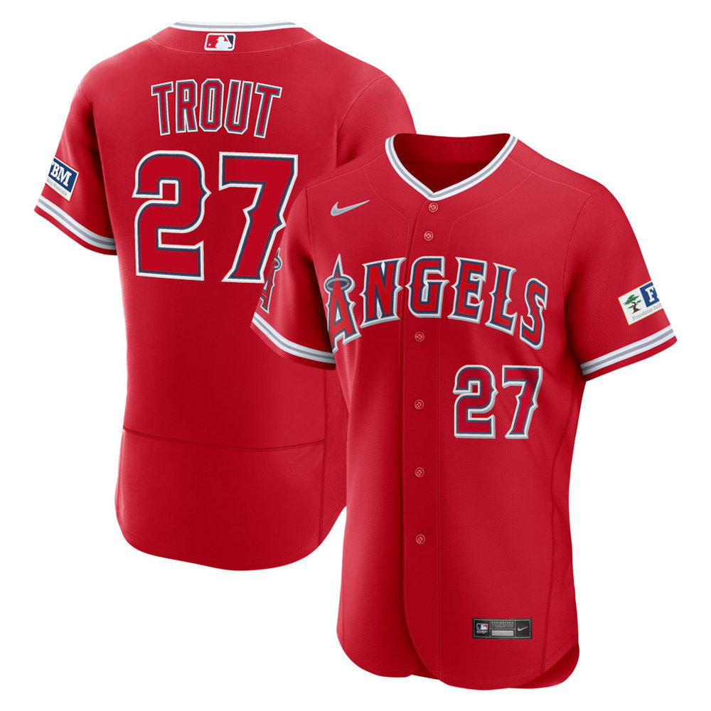 Youth Los Angeles Angels #27 Mike Trout Nike Red Alternate Authentic Sponsor Patch Jersey