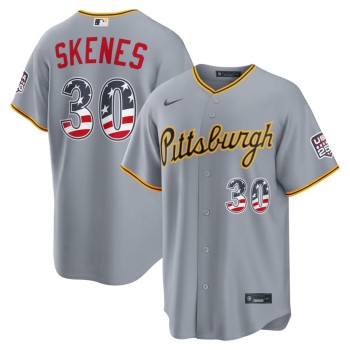 Men's Pittsburgh Pirates #30 Paul Skenes Nike Gray USA 250 Fourth of July Road Stadium Jersey Men's Pittsburgh Pirates #30 Paul Skenes Nike Gray USA 250 Fourth of July Road Stadium Jersey