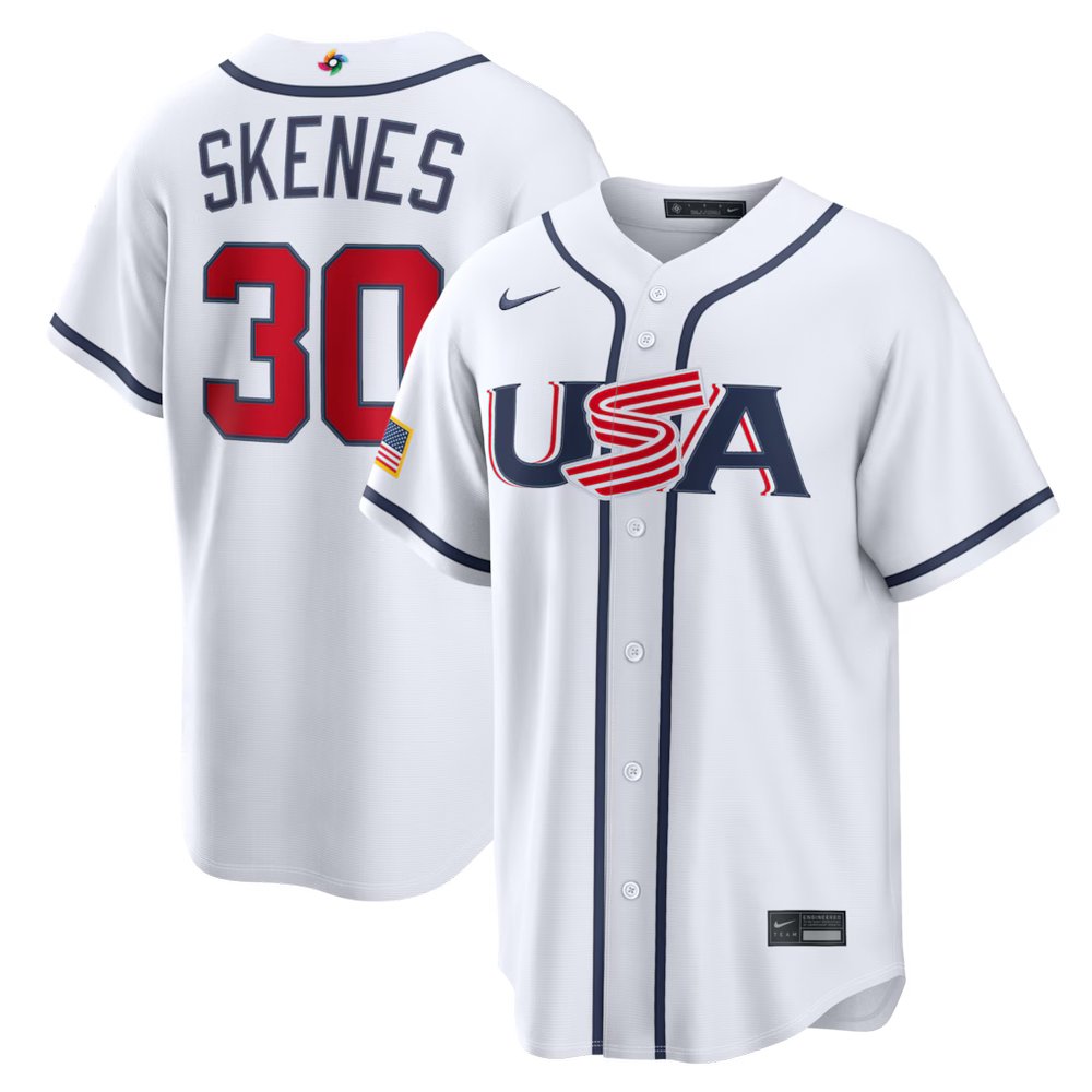 Men's USA Baseball #30 Paul Skenes White 2026 World Baseball Classic Home Stadium Jersey Men's USA Baseball #30 Paul Skenes White 2026 World Baseball Classic Home Stadium Jersey