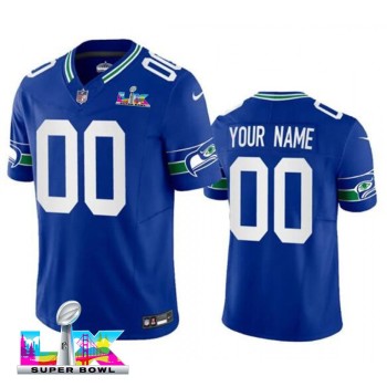 Youth Seattle Seahawks Custom Royal Super Bowl LX Vapor F.U.S.E. Vapor Limited Stitched Football Jersey