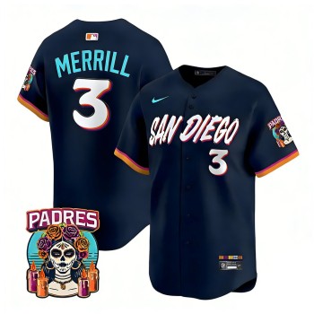 Men's San Diego Padres #3 Jackson Merrill Navy 2026 City Connect Stitched Jersey-Button Up Men's San Diego Padres #3 Jackson Merrill Navy 2026 City Connect Stitched Jersey-Button Up