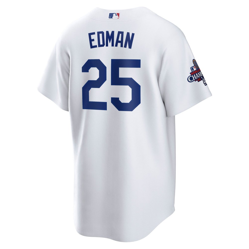 Men's Los Angeles Dodgers #25 Tommy Edman White 2024 World Series Champions Home Replica Player Jersey