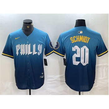 Men's Philadelphia Phillies #20 Mike Schmidt Blue 2024 City Connect Limited Stitched Jersey Men's Philadelphia Phillies #20 Mike Schmidt Blue 2024 City Connect Limited Stitched Jersey