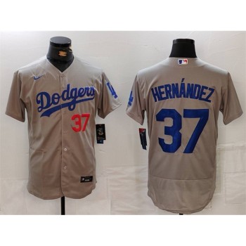 Men's Los Angeles Dodgers #37 Teoscar Hernandez Grey Flex Base Stitched Baseball Jersey Men's Los Angeles Dodgers #37 Teoscar Hernandez Grey Flex Base Stitched Baseball Jersey