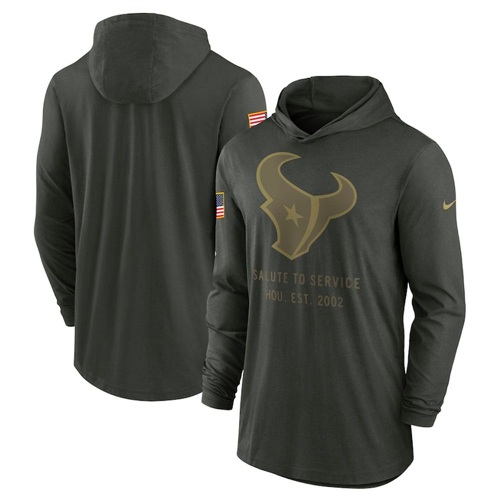 Men's Houston Texans Forest Green 2025 Salute to Service Sideline Dri-FIT Lightweight Pullover Hoodie Men's Houston Texans Forest Green 2025 Salute to Service Sideline Dri-FIT Lightweight Pullover Hoodie