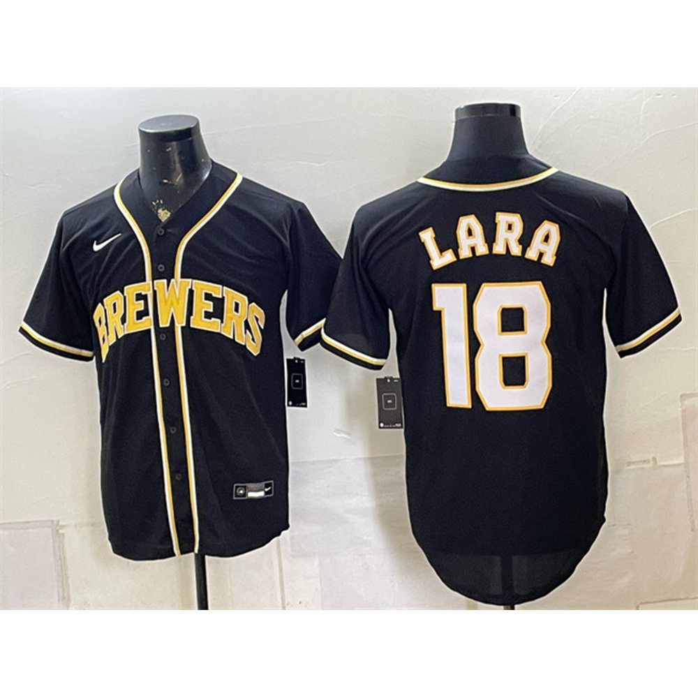 Youth Milwaukee Brewers #18 Luis Lara 2026 Fashion Replica Black Out Jersey Youth Milwaukee Brewers #18 Luis Lara 2026 Fashion Replica Black Out Jersey