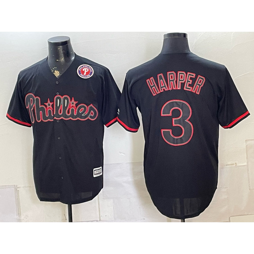 Men's Philadelphia Phillies #3 Bryce Harper Black Cool Base Stitched Baseball Jersey Men's Philadelphia Phillies #3 Bryce Harper Black Cool Base Stitched Baseball Jersey