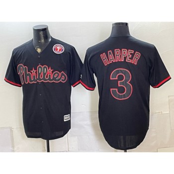 Youth Philadelphia Phillies #3 Bryce Harper Black Cool Base Stitched Baseball Jersey