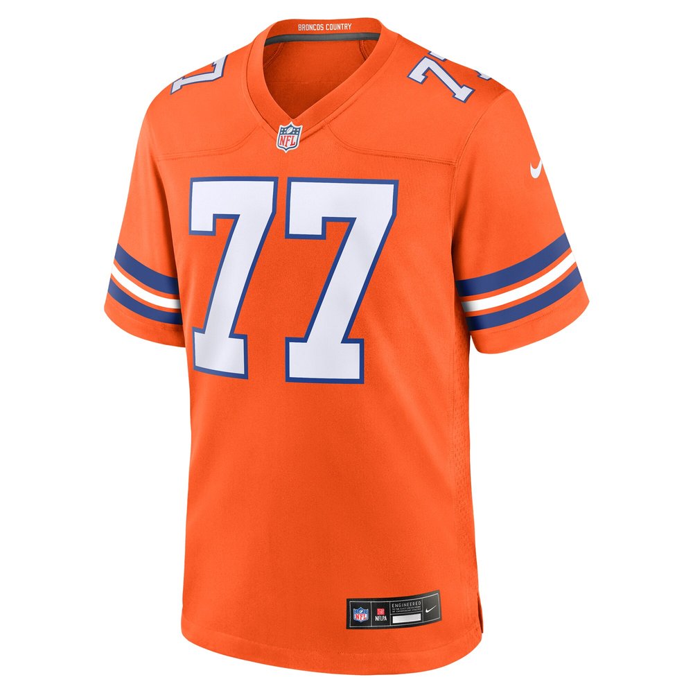 Men's Denver Broncos Quinn Meinerz Orange Mile High Collection 1977 Throwback Player Game Jersey Men's Denver Broncos Quinn Meinerz Orange Mile High Collection 1977 Throwback Player Game Jersey