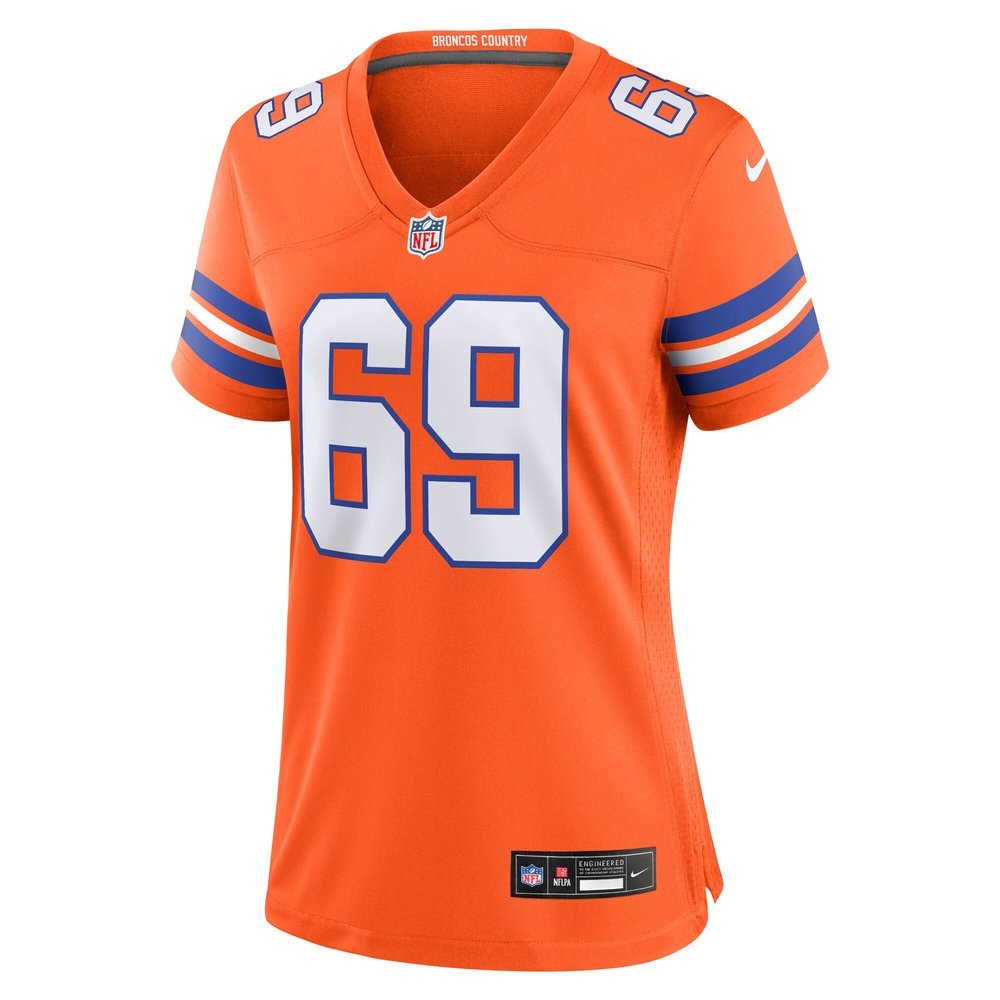 Women's Denver Broncos Mark Schlereth Orange Mile High Collection 1977 Throwback Retired Player Game Jersey Women's Denver Broncos Mark Schlereth Orange Mile High Collection 1977 Throwback Retired Player Game Jersey