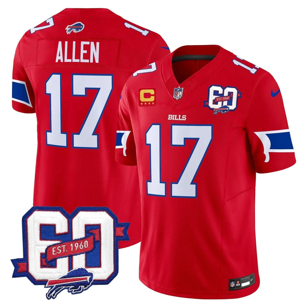 Youth Buffalo Bills #17 Josh Allen Red 60th Anniversary Patch Vapor F.U.S.E. Limited Jersey Youth Buffalo Bills #17 Josh Allen Red 60th Anniversary Patch Vapor F.U.S.E. Limited Jersey
