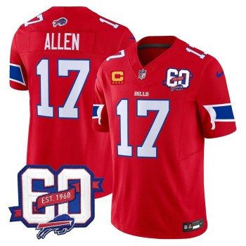 Men's Buffalo Bills #17 Josh Allen Red 60th Anniversary Patch Vapor F.U.S.E. Limited Jersey Men's Buffalo Bills #17 Josh Allen Red 60th Anniversary Patch Vapor F.U.S.E. Limited Jersey