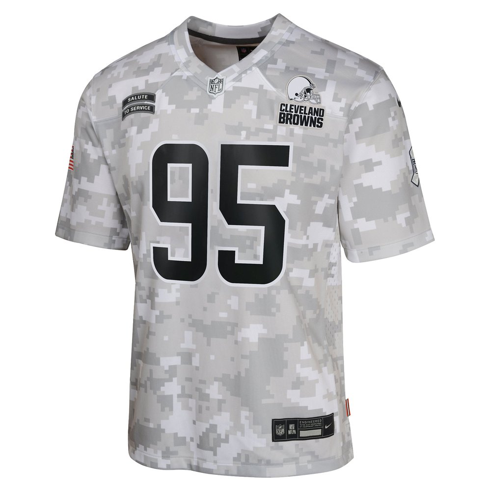Youth Cleveland Browns Myles Garrett Arctic Camo 2024 Salute to Service Game Jersey Youth Cleveland Browns Myles Garrett Arctic Camo 2024 Salute to Service Game Jersey