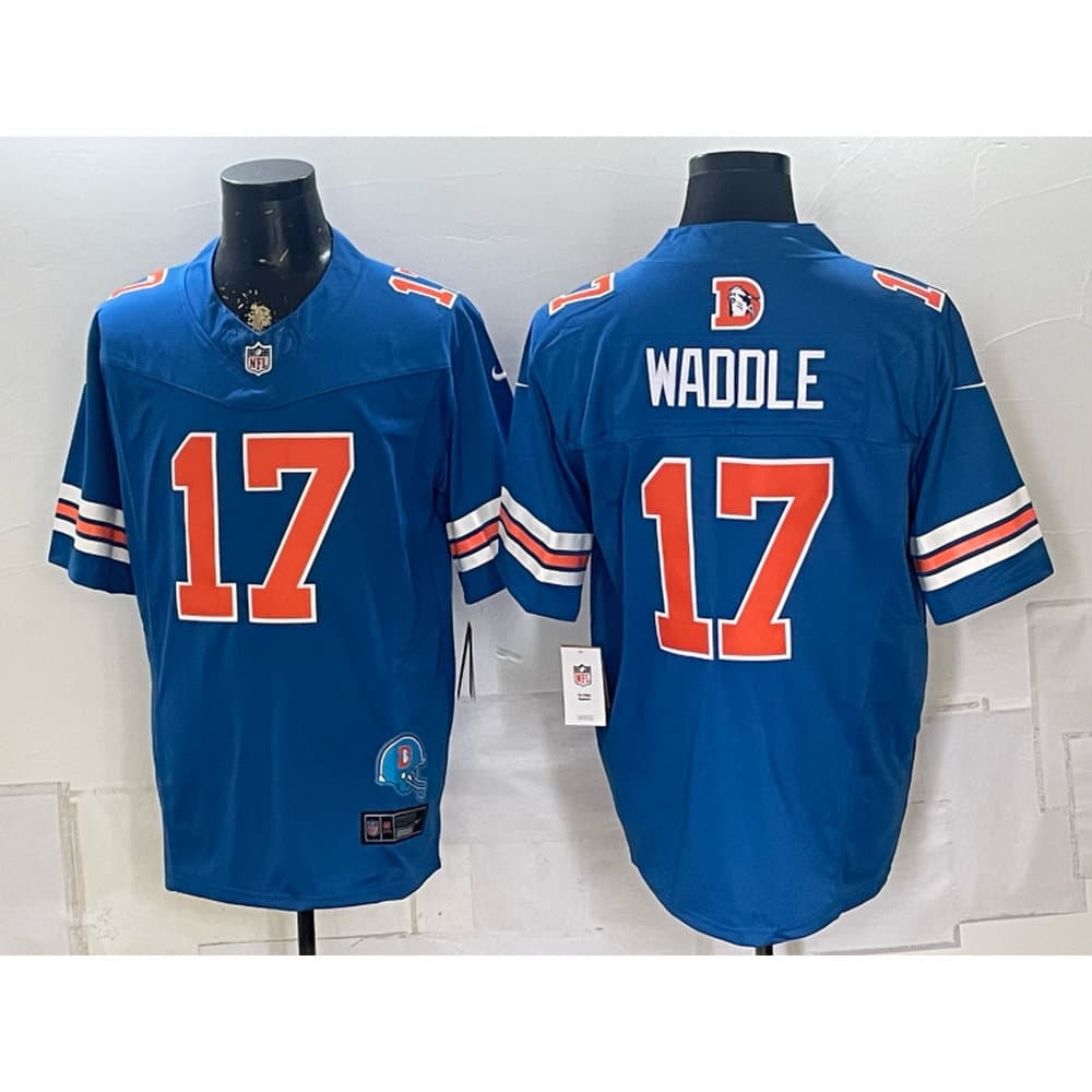 Men's Denver Broncos #17 Jaylen Waddle Royal Vapor F.U.S.E. Limited Jersey Men's Denver Broncos #17 Jaylen Waddle Royal Vapor F.U.S.E. Limited Jersey