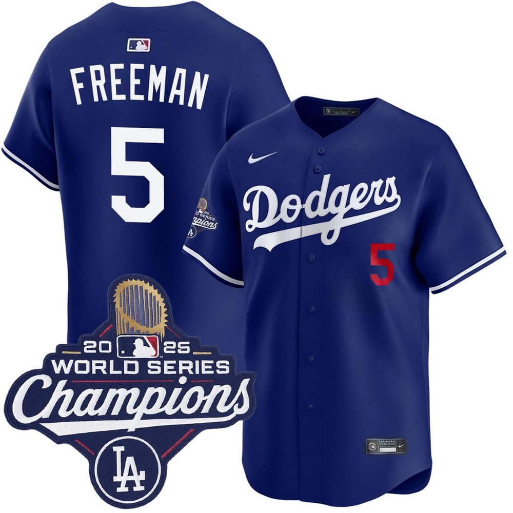 Men's Los Angeles Dodgers #5 Freddie Freeman Royal 2025 World Series Champions Home Limited Jersey Men's Los Angeles Dodgers #5 Freddie Freeman Royal 2025 World Series Champions Home Limited Jersey