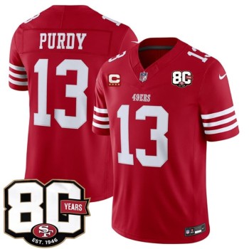 Men's San Francisco 49ers #13 Brock Purdy Red 2026 With 80th Anniversary & 4-Star C Patch Vapor F.U.S.E. Untouchabl Limited Jersey Men's San Francisco 49ers #13 Brock Purdy Red 2026 With 80th Anniversary & 4-Star C Patch Vapor F.U.S.E. Untouchabl Limited Jersey