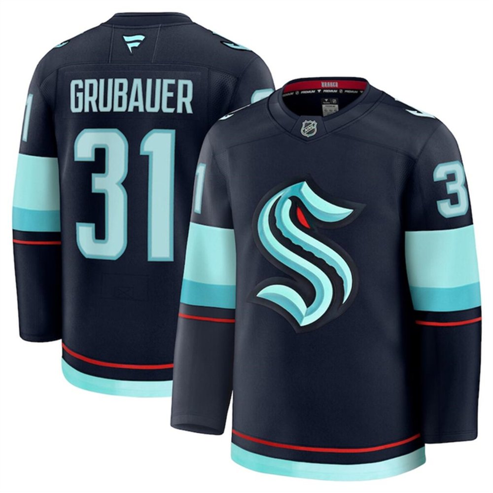 Youth Seattle Kraken #31 Philipp Grubauer Navy 2024-25 Home Stitched Hockey Jersey