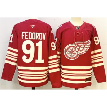Men's Detroit Red Wings #91 Sergei Fedorov Red 2025-26 Centennial Premium Stitched Hockey Premium Jersey Men's Detroit Red Wings #91 Sergei Fedorov Red 2025-26 Centennial Premium Stitched Hockey Premium Jersey