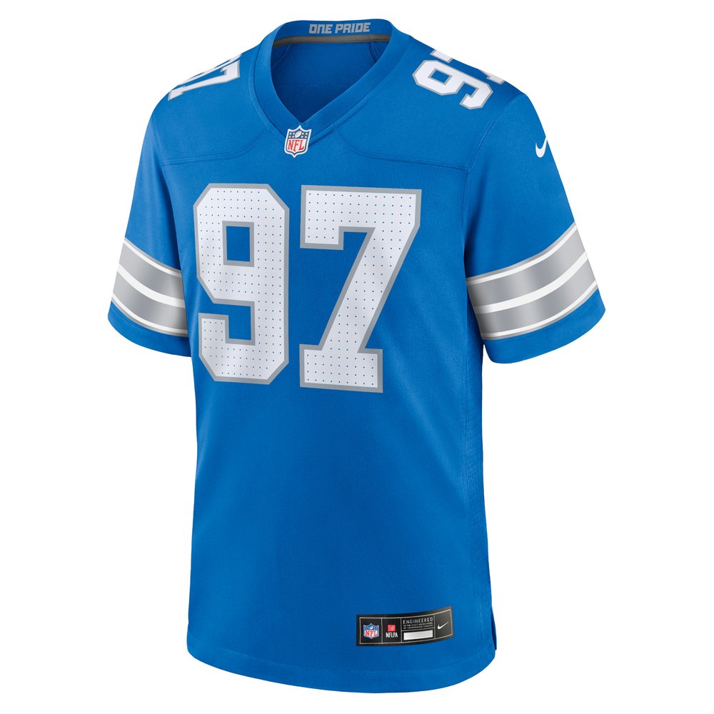 Men's Detroit Lions #97 Aidan Hutchinson Blue Game Jersey Men's Detroit Lions #97 Aidan Hutchinson Blue Game Jersey