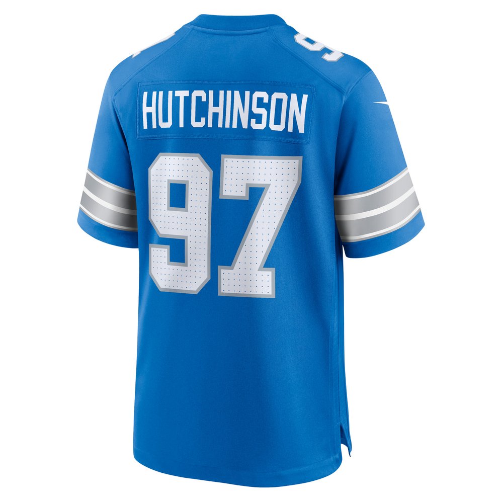 Men's Detroit Lions #97 Aidan Hutchinson Blue Game Jersey Men's Detroit Lions #97 Aidan Hutchinson Blue Game Jersey