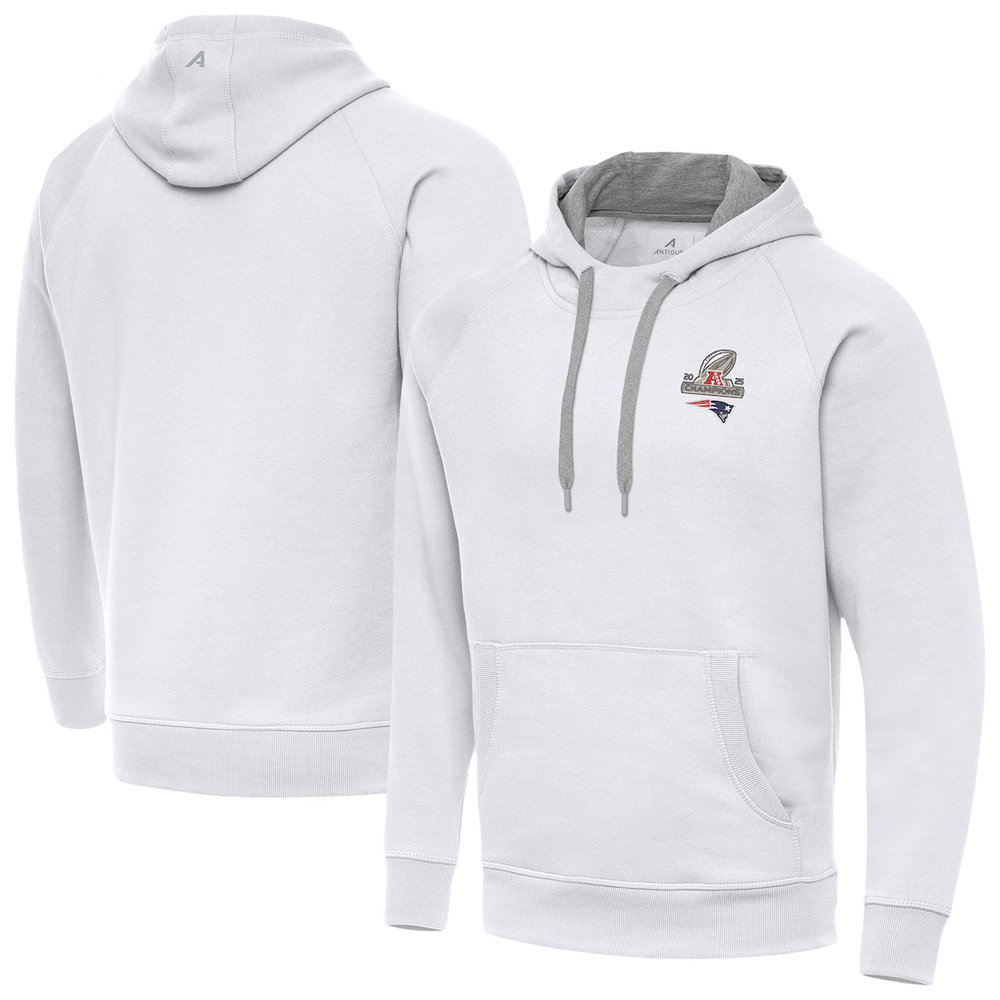 Men's New England Patriots Antigua White 2025 AFC Champions Victory Hoodie