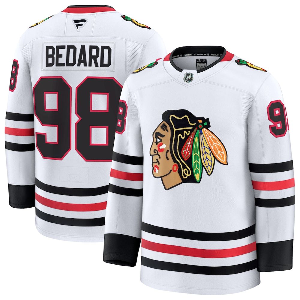 Men's Chicago Blackhawks #98 Connor Bedard White Away Premium Jersey
