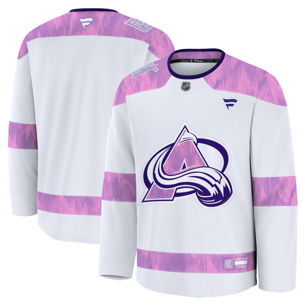 Youth Colorado Avalanche White 2024 Hockey Fights Cancer Practice Jersey